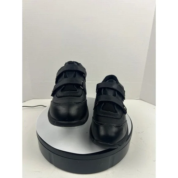 P W Minor Women's Black Leather Double Strap Arch Support Comfort Shoes Size 10